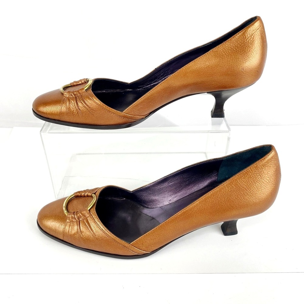 Neely Mack Luxury Leather Heels Women's 8 Copper Kitten Heels Italy $324 Retail